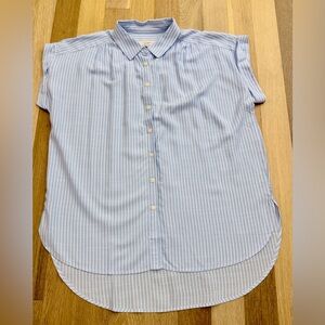 LOFT Light Blue and White Striped Button Down Shirt